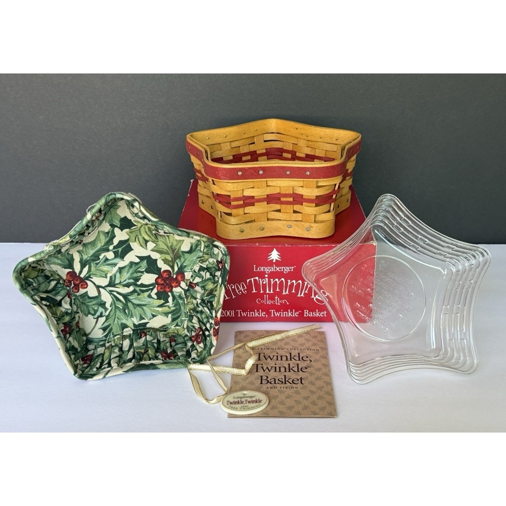 NEW Longaberger Tree Trimming 2001 Twinkle Twinkle Basket Set SIGNED Liner/Charm